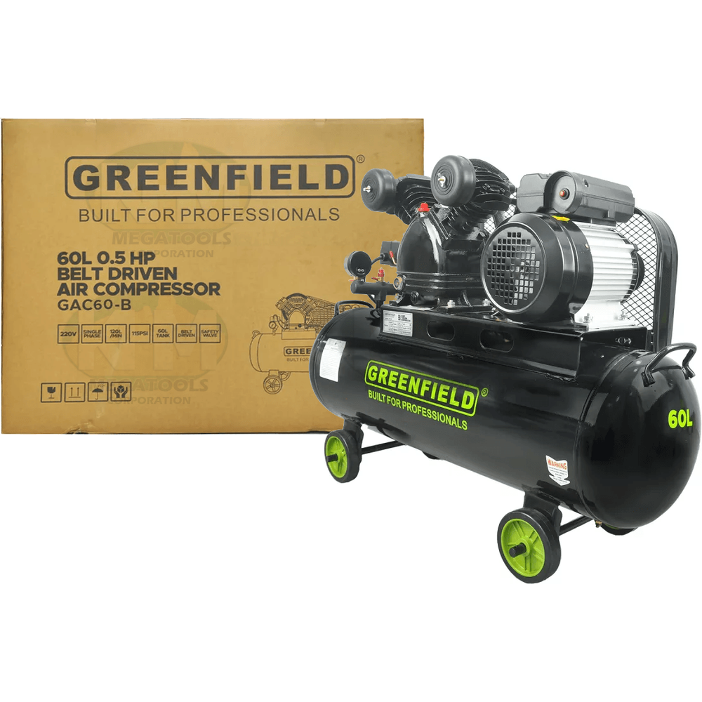 Greenfield GAC60-B 1/2 HP Belt Driven Air Compressor 60L 115psi - KHM Megatools Corp. Greenfield GAC60-B 1/2 HP Belt Driven Air Compressor 60L 115psi - KHM Megatools Corp.